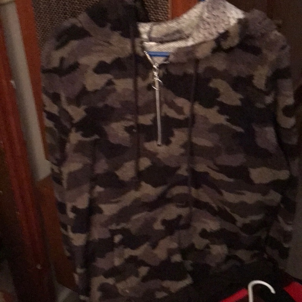 Ladies Cozy Plush Camouflage Quarter-Zip Fleece Hoodie- Brown/Gray